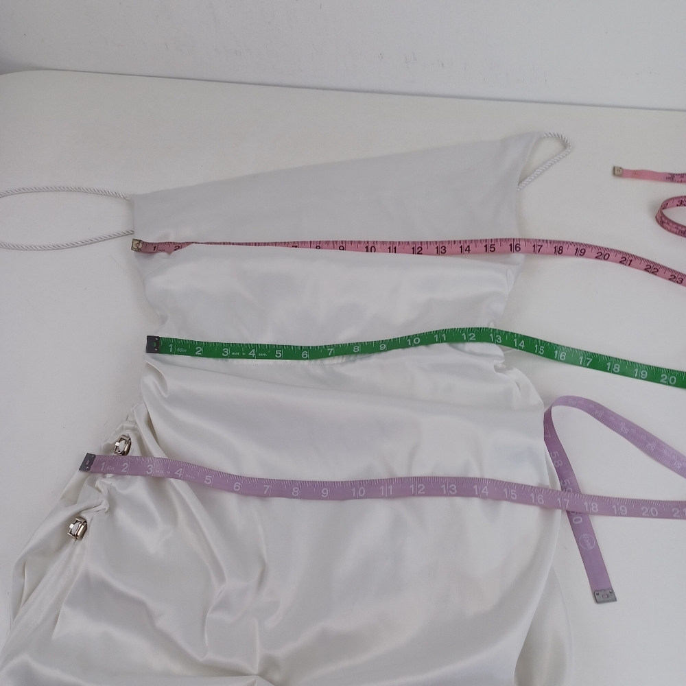Maniere De Voir Satin Ruched Mini Dress Size 12 Women Sleeveless In White - Picture 14 of 16